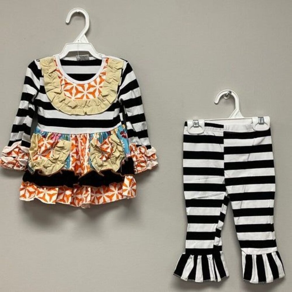 Girls 2-Piece Outfit Set 12-18 M Striped Top & Pants With Ruffled Details